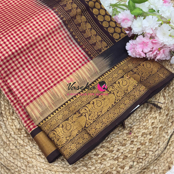 Pure Korvai Silk Cotton - Podi Kattam - Short and Long border - VVKSC041