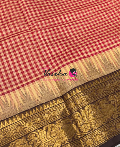 Pure Korvai Silk Cotton - Podi Kattam - Short and Long border - VVKSC041
