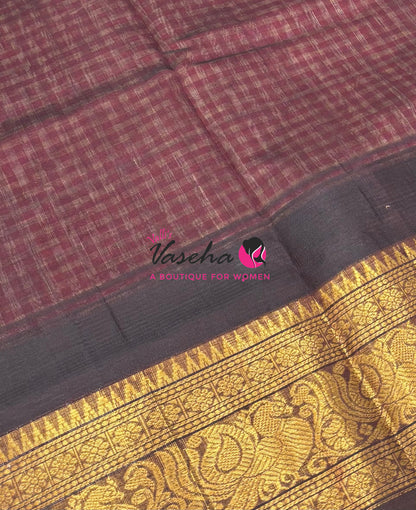 Pure Korvai Silk Cotton - Podi Kattam - Short and Long border - VVKSC041