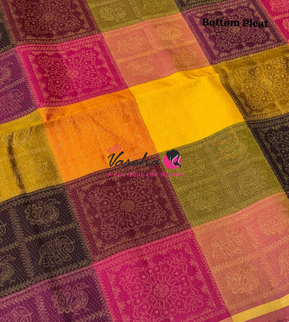Pure Soft Silk Saree - Partly Pallu -  Half & Half Saree - Yellow  - VVPSS088