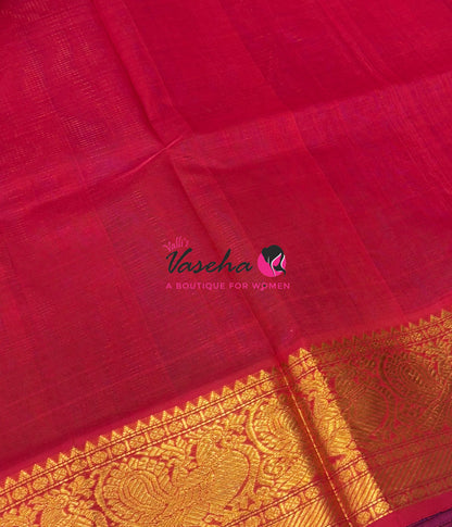 Pure Silk Cotton Saree - Vairavoosi Checks - Mayil & Chakkaram - VVMCV001