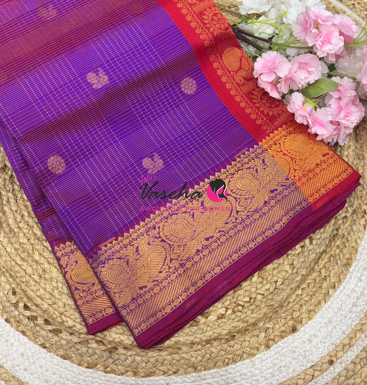 Pure Silk Cotton Saree - Vairavoosi Checks - Mayil & Chakkaram - VVMCV001