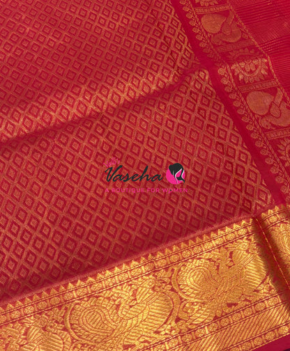 Pure Silk Cotton Saree - Vairavoosi Checks - Mayil & Chakkaram - VVMCV001
