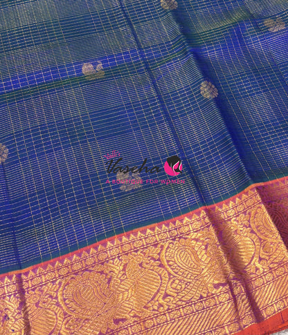Pure Silk Cotton Saree - Vairavoosi Checks - Mayil & Chakkaram - VVMCV001