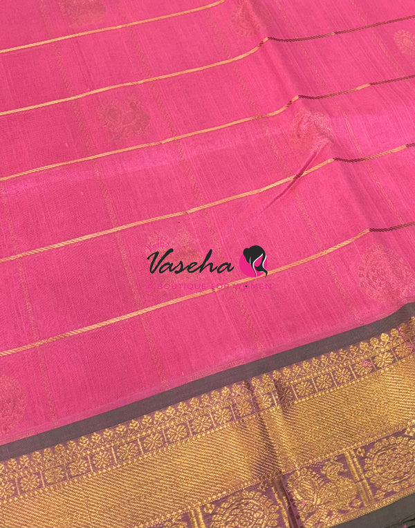 Pure Silk Cotton Saree - Mayil & Chakkaram Design - Pink With Green Shade - VVMC001