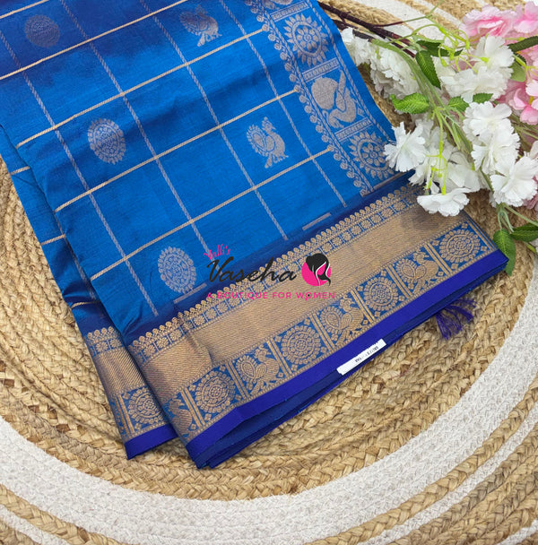 Pure Silk Cotton Saree - Mayil & Chakkaram Design - Blue Shade- VVMC001