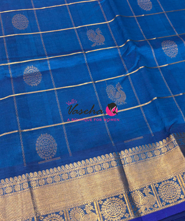 Pure Silk Cotton Saree - Mayil & Chakkaram Design - Blue Shade- VVMC001