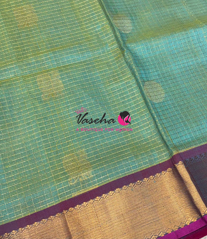 Pure Silk Cotton Saree - Mayil & Chakkaram Design - Dual Tone Green With Pink Shade  -VVMC002