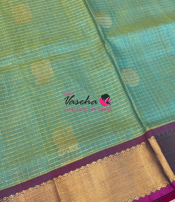 Pure Silk Cotton Saree - Mayil & Chakkaram Design - Dual Tone Green With Pink Shade  -VVMC002