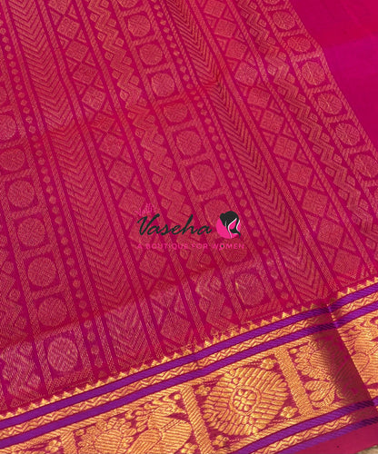 Pure Silk Cotton Saree - Purple With Pink Shade - Lakshadeepam Design - VVPLD001