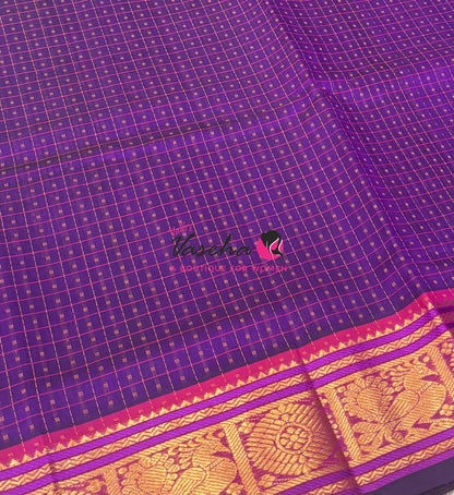 Pure Silk Cotton Saree - Purple With Pink Shade - Lakshadeepam Design - VVPLD001