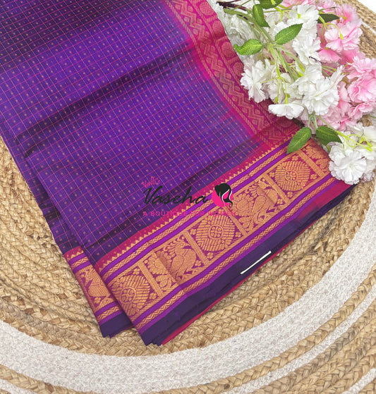 Pure Silk Cotton Saree - Purple With Pink Shade - Lakshadeepam Design - VVPLD001