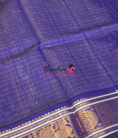 Pure Silk Cotton Saree - Cream With Blue Shade - Lakshadeepam Design - VVPLD001