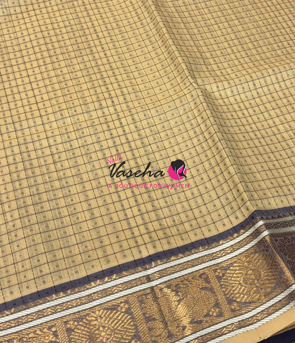 Pure Silk Cotton Saree - Cream With Blue Shade - Lakshadeepam Design - VVPLD001