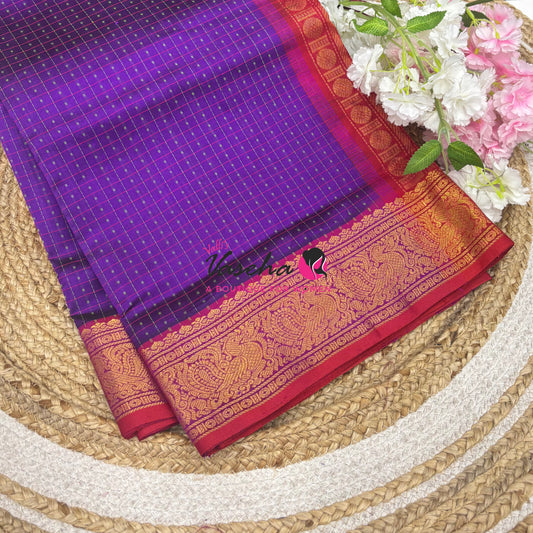 Pure Silk Cotton Saree - Purple With Red Shade - Lakshadeepam Design - VVPLD001