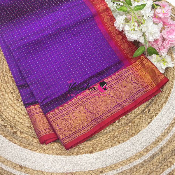 Pure Silk Cotton Saree - Purple With Red Shade - Lakshadeepam Design - VVPLD001
