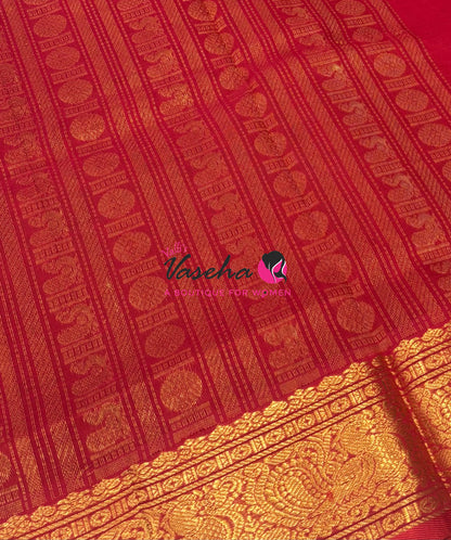 Pure Silk Cotton Saree - Purple With Red Shade - Lakshadeepam Design - VVPLD001