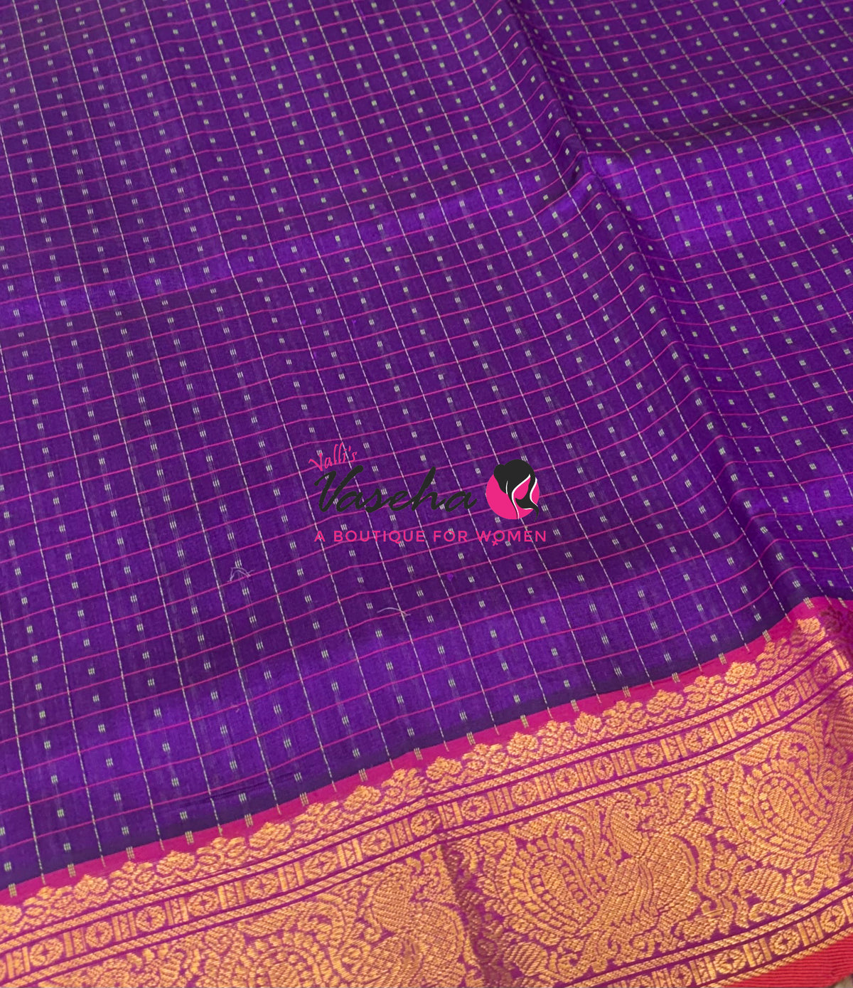 Pure Silk Cotton Saree - Purple With Red Shade - Lakshadeepam Design - VVPLD001