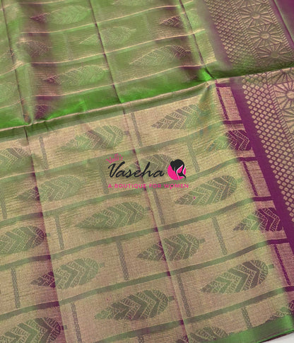 Pure Soft Silk Saree  - Peach & Green  Combo - VVPSS137