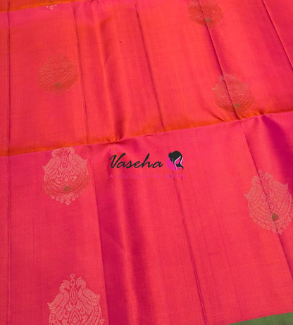 Pure Soft Silk Saree  - Peach & Green  Combo - VVPSS137