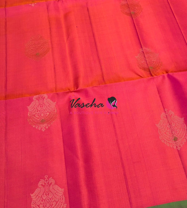 Pure Soft Silk Saree  - Peach & Green  Combo - VVPSS137
