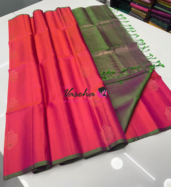 Pure Soft Silk Saree  - Peach & Green  Combo - VVPSS137