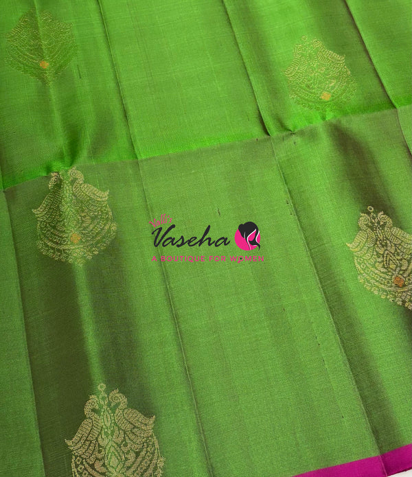 Pure Soft Silk Saree  - Green & Pink  Combo - VVPSS137