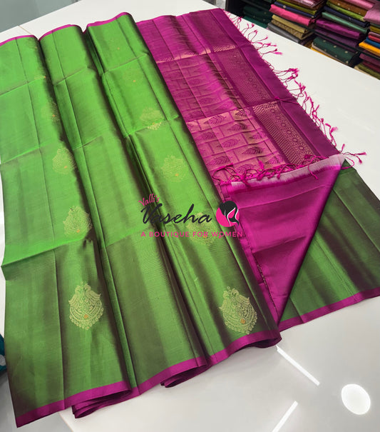 Pure Soft Silk Saree  - Green & Pink  Combo - VVPSS137