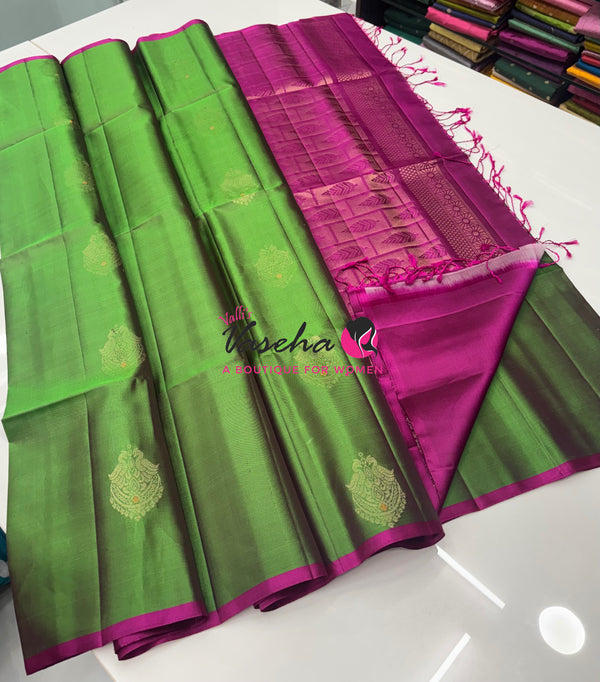 Pure Soft Silk Saree  - Green & Pink  Combo - VVPSS137
