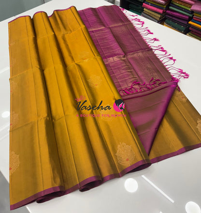 Pure Soft Silk Saree  - Mustard & Pink  Combo - VVPSS137