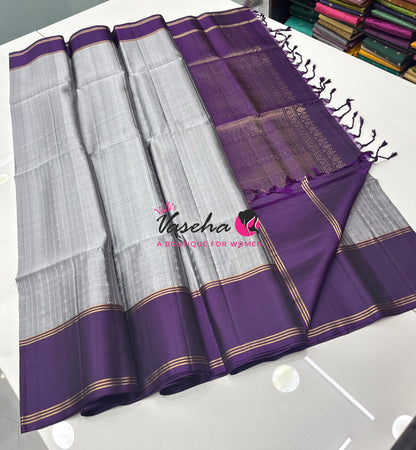 Pure Soft Silk Saree  - Grey & Purple Combo - VVPSS138