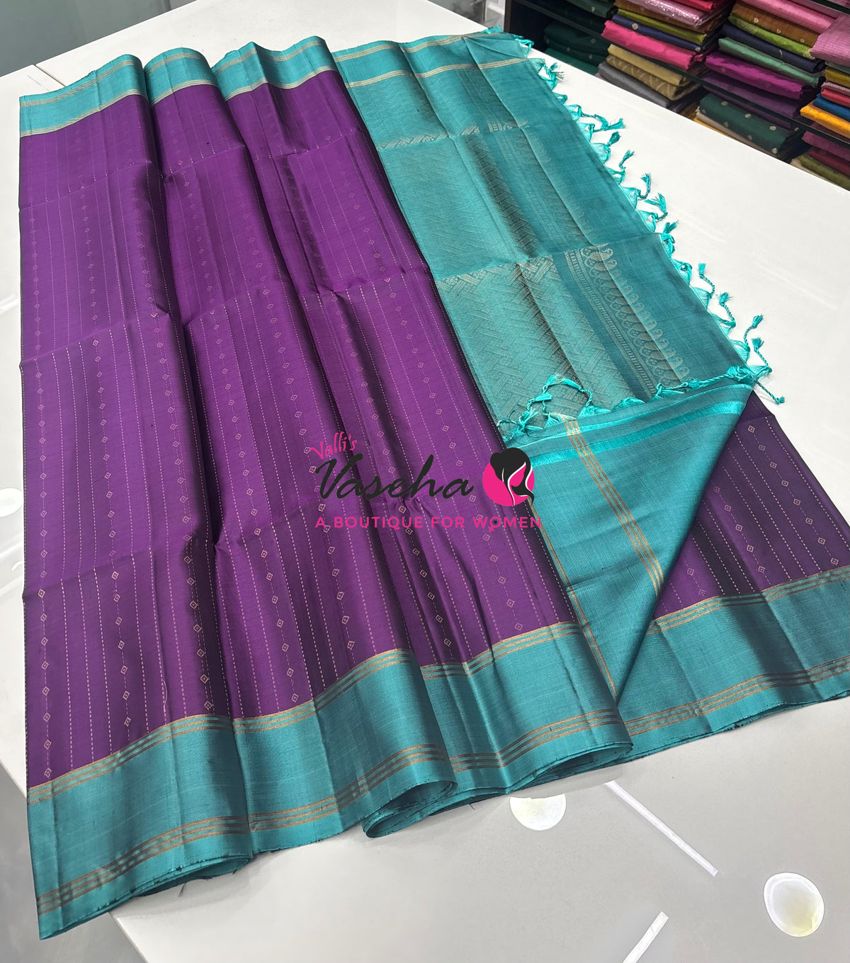 Pure Soft Silk Saree  - Purple & Blue Combo - VVPSS138