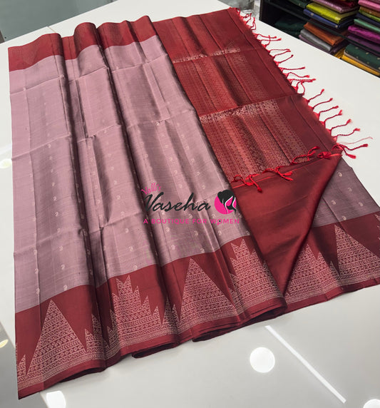 Pure Soft Silk Saree - Dusty Mauve Pink & Deep Maroon Shade - VVPSS128