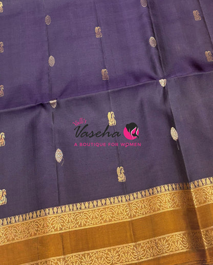 Pure Soft Silk Saree  - Dark Purple & Mustard Yellow Combo - VVPSS152