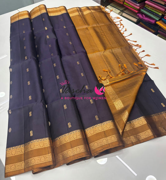 Pure Soft Silk Saree  - Dark Purple & Mustard Yellow Combo - VVPSS152