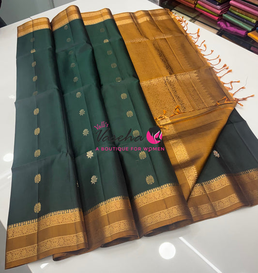 Pure Soft Silk Saree  - Green & Mustard Yellow Combo - VVPSS152