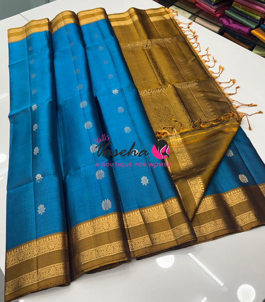 Pure Soft Silk Saree  - Ramar Blue  & Mustard Yellow Combo - VVPSS152