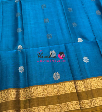 Pure Soft Silk Saree  - Ramar Blue  & Mustard Yellow Combo - VVPSS152