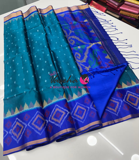 Pure Soft Silk Saree  - Pochampally Design -  Ramar Blue & Blue Combo - VVPSS110