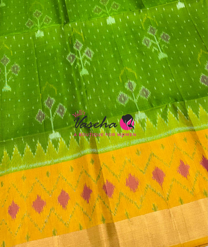 Pure Soft Silk Saree  - Pochampally Design - Green & Yellow Combo - VVPSS110