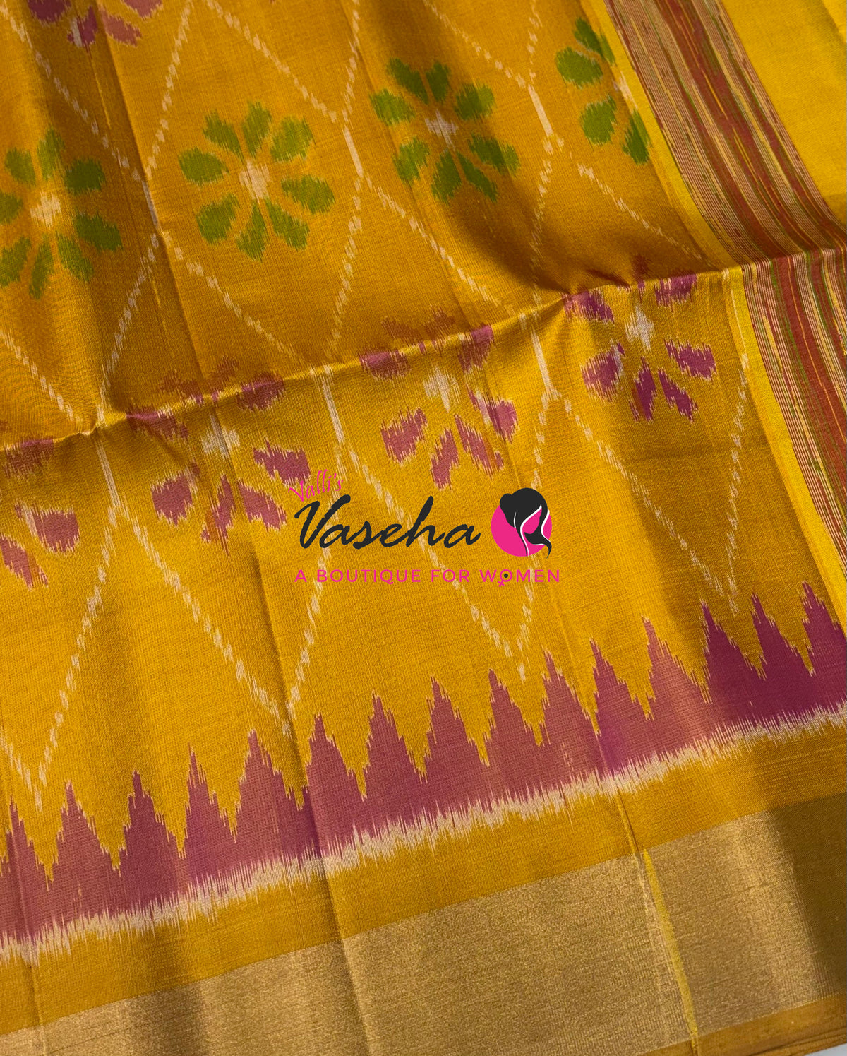 Pure Soft Silk Saree  - Pochampally Design - Green & Yellow Combo - VVPSS110