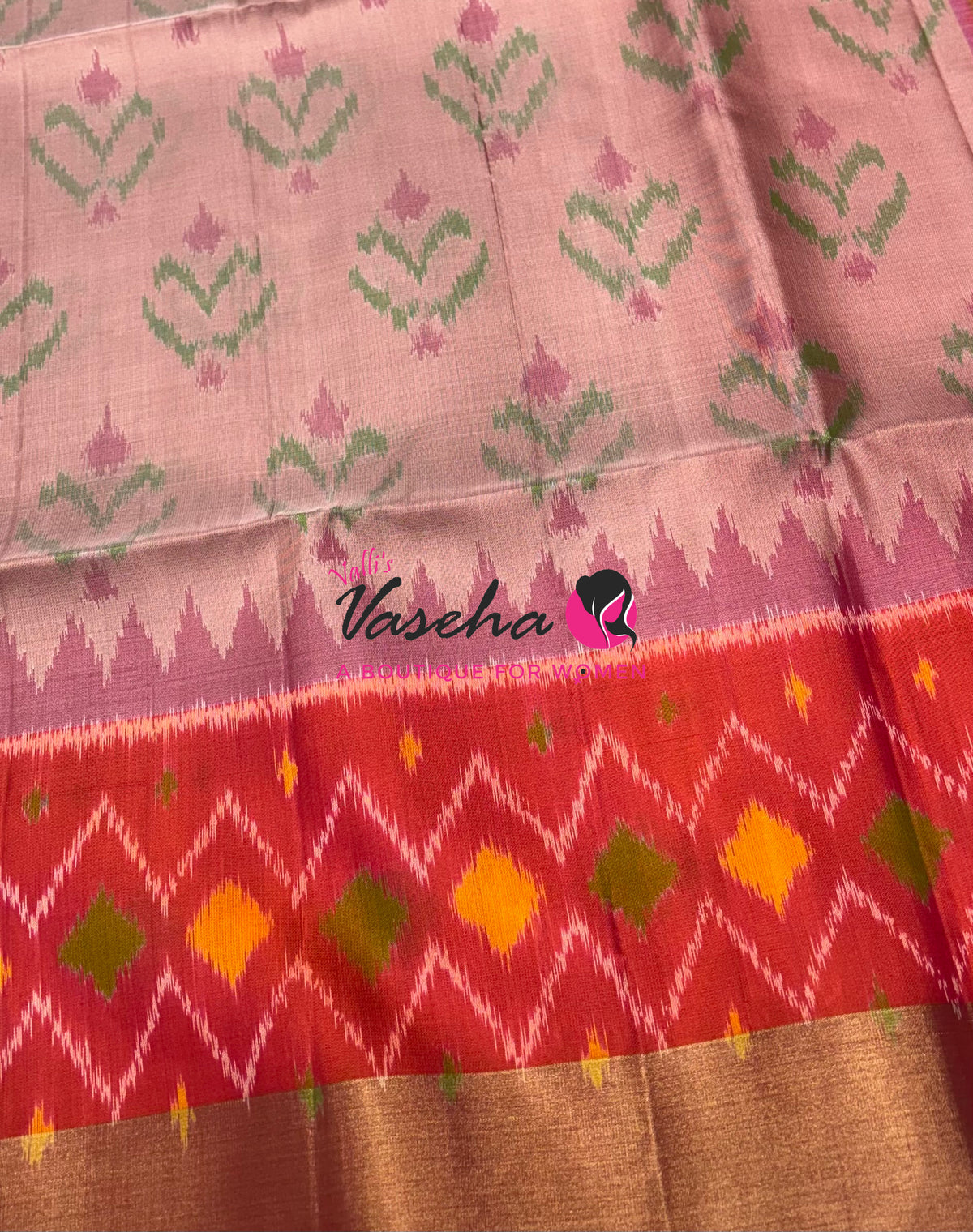 Pure Soft Silk Saree  - Pochampally Design - Light Pink & Peach Combo - VVPSS110