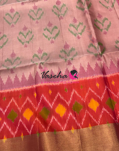 Pure Soft Silk Saree  - Pochampally Design - Light Pink & Peach Combo - VVPSS110