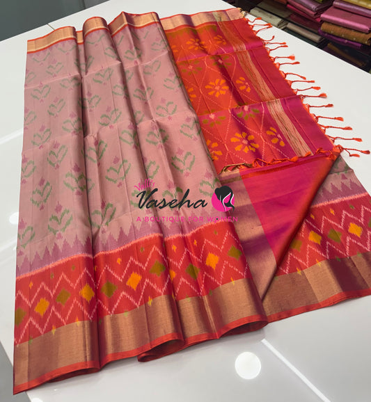 Pure Soft Silk Saree  - Pochampally Design - Light Pink & Peach Combo - VVPSS110