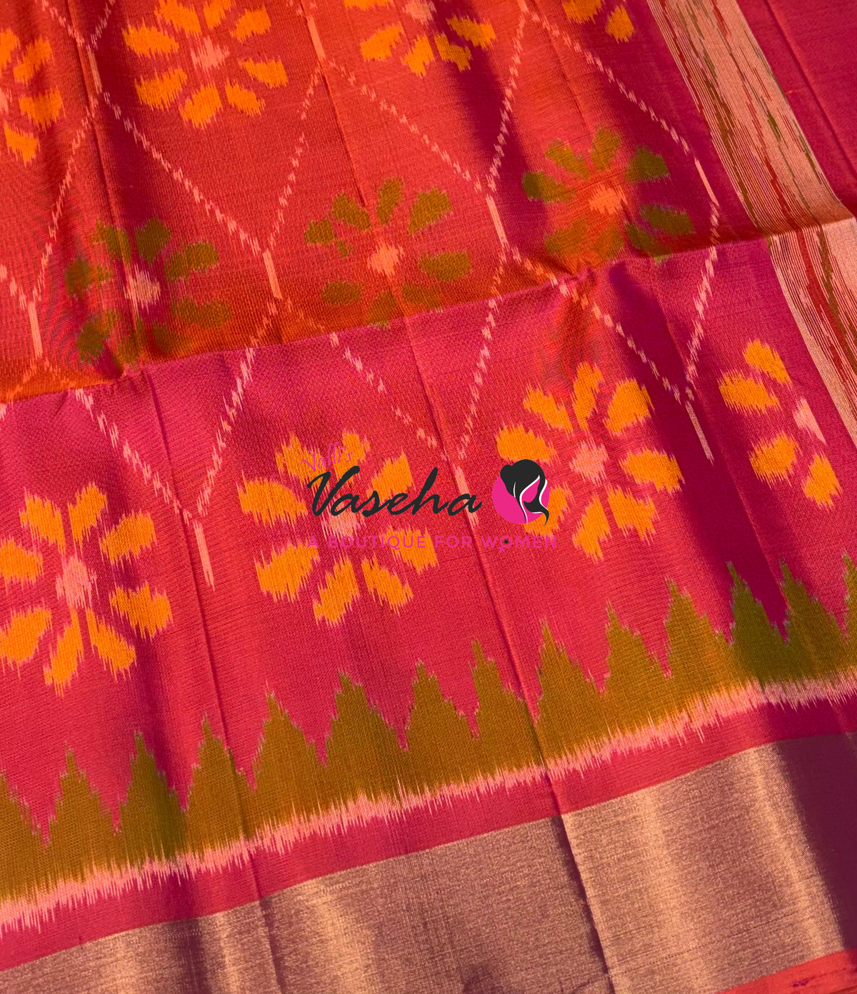 Pure Soft Silk Saree  - Pochampally Design - Light Pink & Peach Combo - VVPSS110