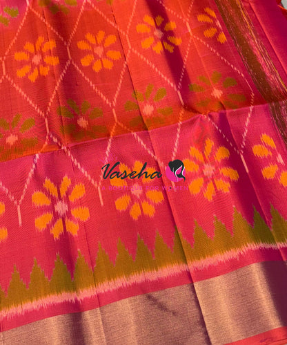 Pure Soft Silk Saree  - Pochampally Design - Blue & Peach Combo - VVPSS110