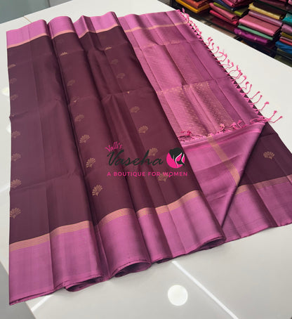 Pure Soft Silk Saree - Brown & Pink Combo - VVPSS164