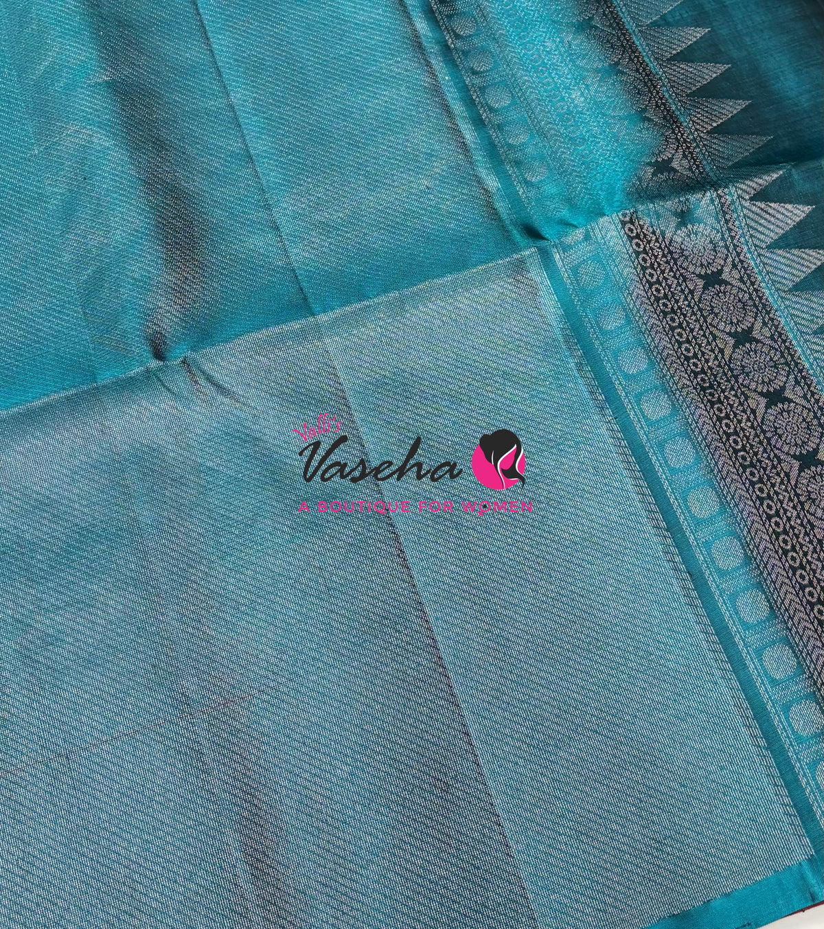 Pure Soft Silk Saree - Maroon With Blue Combo - VVPSS165
