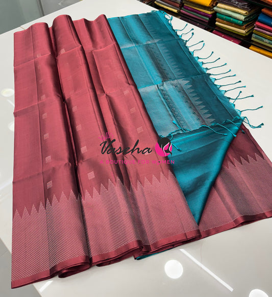 Pure Soft Silk Saree - Maroon With Blue Combo - VVPSS165