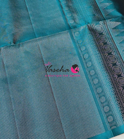 Pure Soft Silk Saree - Green With Blue Combo - VVPSS165
